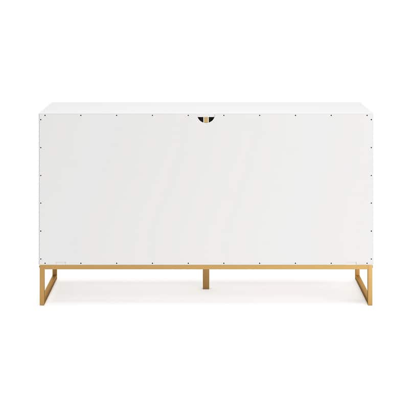 Alli Wide Dresser, 6 Drawers, Matte White Wood, Gold Metal, 59 Inch