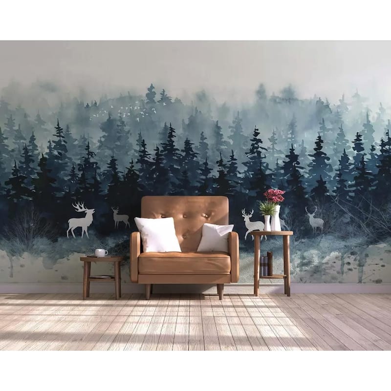GK Wall Design Forest Monochrome Jungle Horned Deer Natural Removable Wallpaper