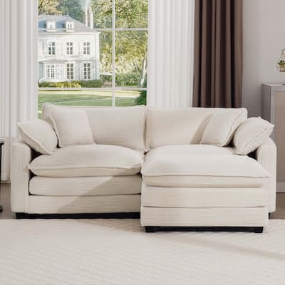 L-Shaped Modular Sectional Sofa with Ottoman, 2-Seater Corduroy Sofa Set with Removable Armrests for Livingroom