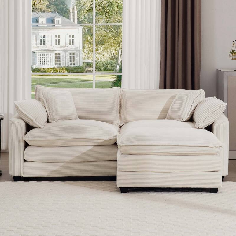 Modular Loveseat with Corduroy Upholstery, Memory Foam Cushions, and Footrest