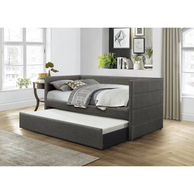 Modern Style Daybed with Trundle Dark Gray Fabric Upholstered Wooden Furniture 1pc