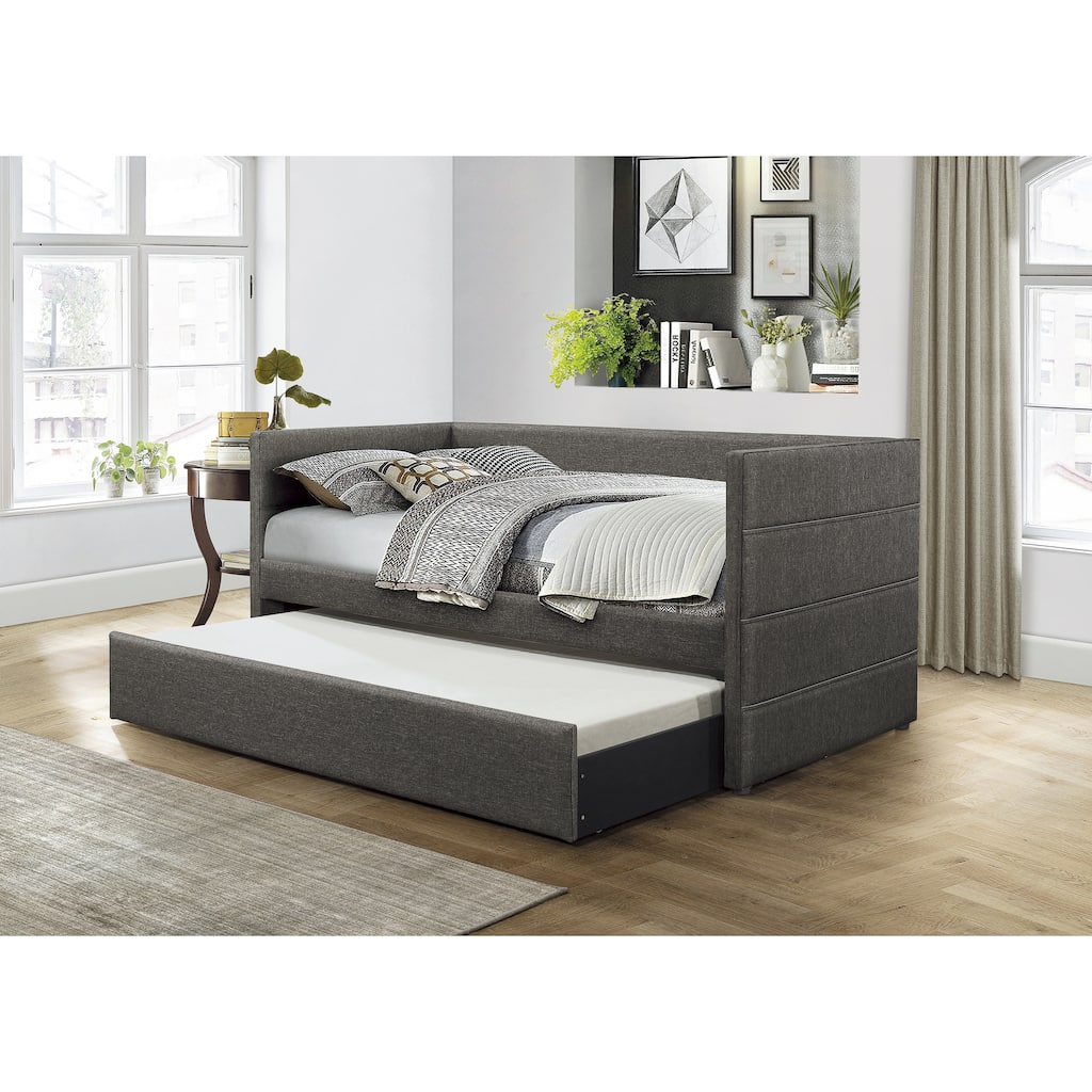 Modern Style Daybed with Trundle Dark Gray Fabric Upholstered Wooden Furniture 1pc