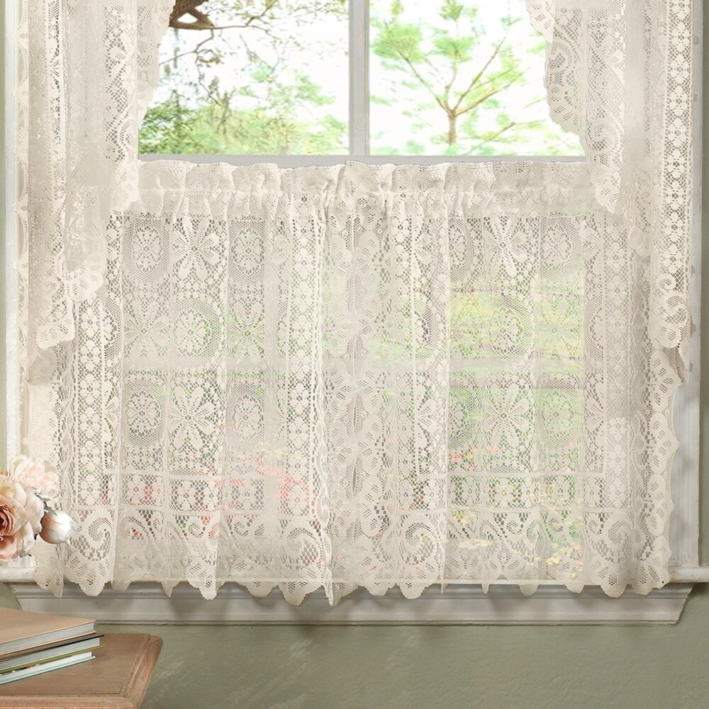 Sweet Home Collection Hopewell Old World Style Floral Lace Kitchen Curtains - Swag, Tier & Valance
