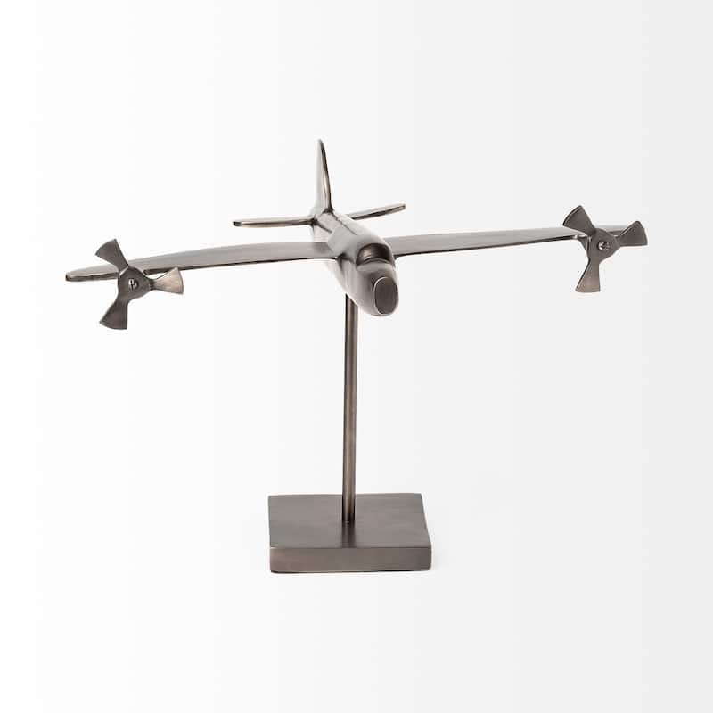 HomeRoots 11" Dark Gray Metal Airplane Bomber Tabletop Sculpture - 16.00 in. x 11.00 in. x 12.00 in.