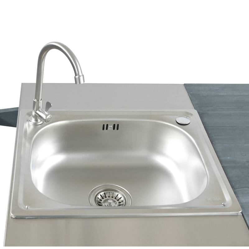 75.4" Rolling Outdoor Kitchen Island with Stainless Steel Top, Premium Solid Wood Grill Cart with Sink and Wheels for Outdoor