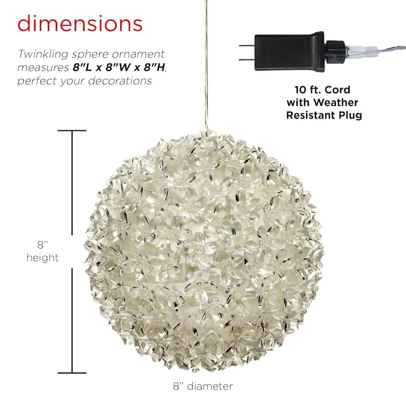 Alpine Corporation 8"H Indoor/Outdoor Christmas Flashing Sphere Hanging Ornament with LED Lights