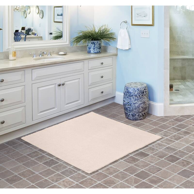 Queen Cotton Washable Bathroom Rug, or Set in Natural