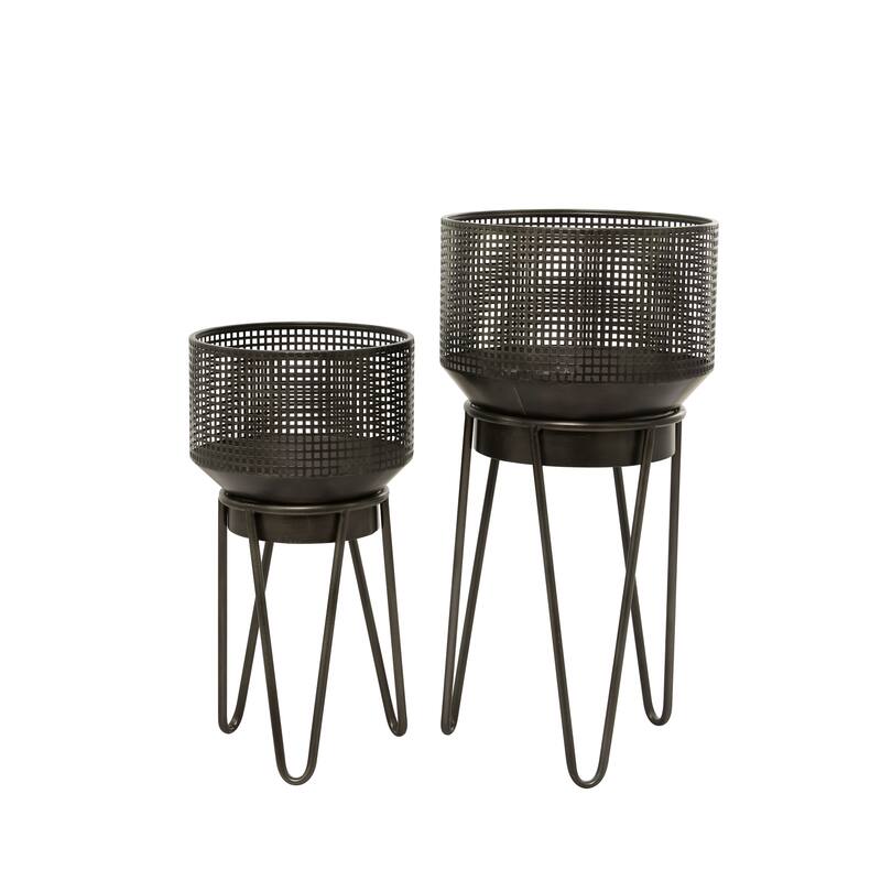 Metal Planter with Removable Stand - Set of 2 Black - Roche River Decor - 15"W x 15"L x 30"H