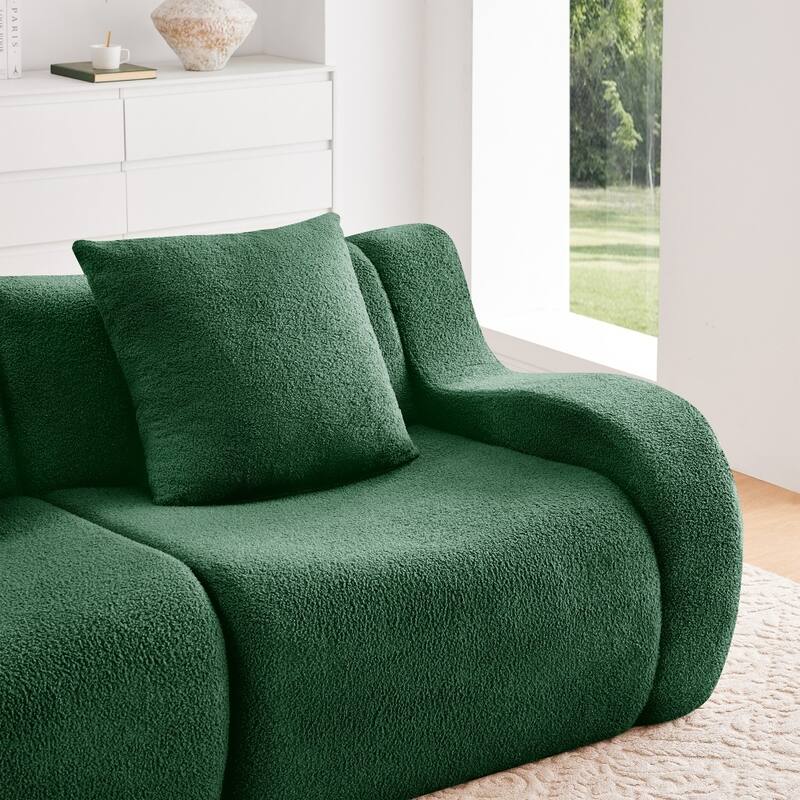 148" Premium Teddy Fabric U-shaped Modular Curved Armrests Boneless Sofa Set