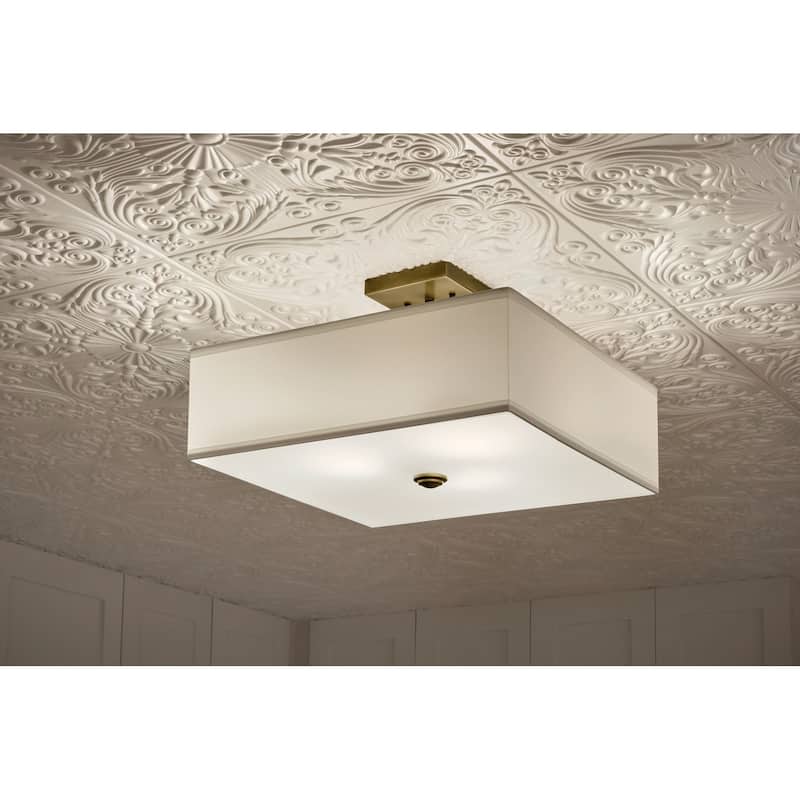 Kichler Lighting Shailene 14 in. 3-Light Natural Brass Square Semi-Flush Mount Light - 14 in