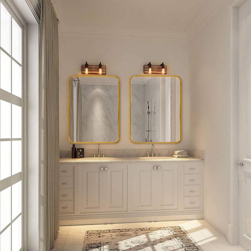 GDFStudio - Norda Contemporary Soft Edge Rectangular Metal Bathroom Wall Mirror with Moisture Resistant Construction