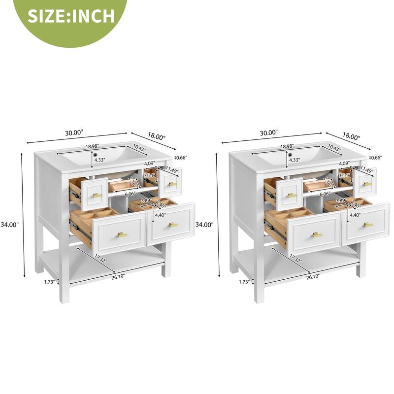 2-Piece Bathroom Vanity Set, 60" Bathroom Vanity Set with Ceramic Sink (Separate), Solid Wood Frame Bathroom Storage Cabinet