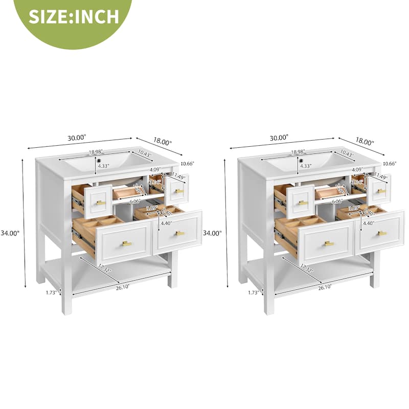 60'' Bathroom Vanity With Ceramic Sink Combo, Free Standing Single Vanity Set With 5 Drawers,Solid Wood FrameStorage Cabinet