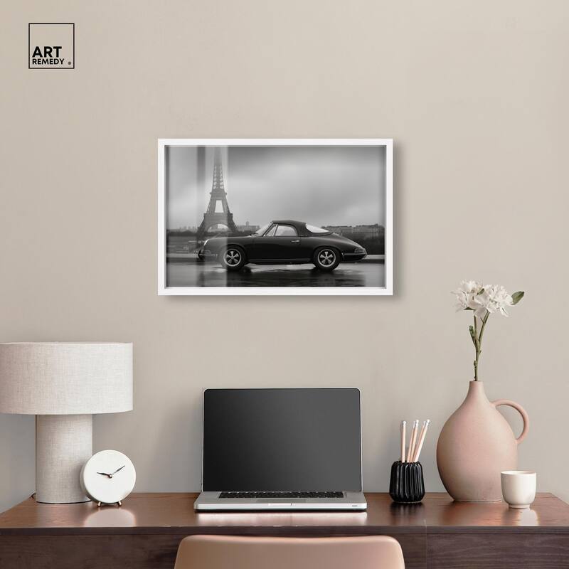 Classic Car and Eiffel Noir Shadowbox by Art Remedy