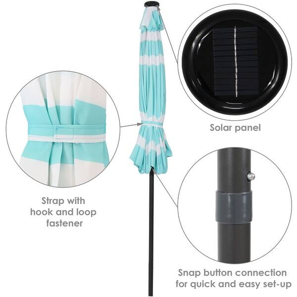 Shop Black Friday Deals On Sunnydaze 9 Aluminum Outdoor Solar Led Lighted Umbrella With Tilt Teal Stripe Overstock 23612129