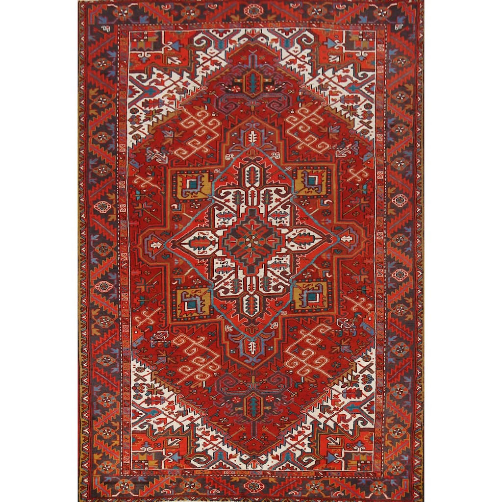 Hand Knotted Oriental 100% Wool Carpet Traditional Medallion Red Heriz Area Rug - 10' 5'' X 8' 0''