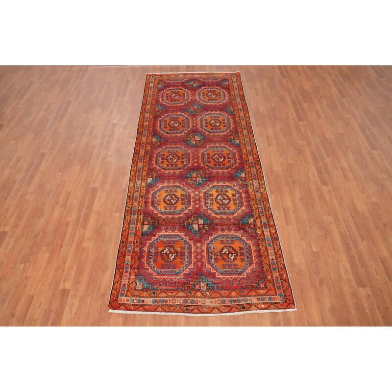 Hand Knotted Oriental 100% Wool Carpet Traditional Geometric Oranges & Rust Meshkin Runner Rug - 10' 10'' X 4' 3''