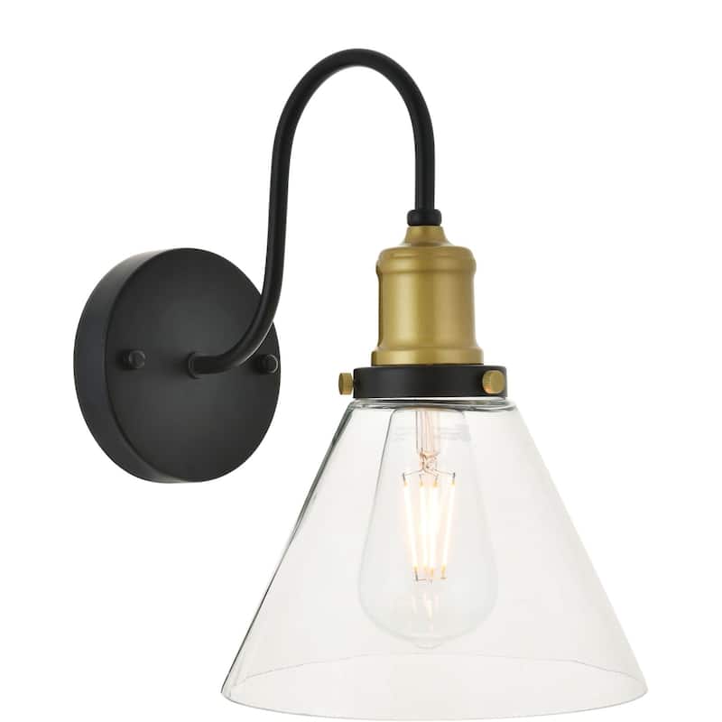 Elegant Lighting Histoire Single Light 11" Tall Wall Sconce - Brass / Black / Clear
