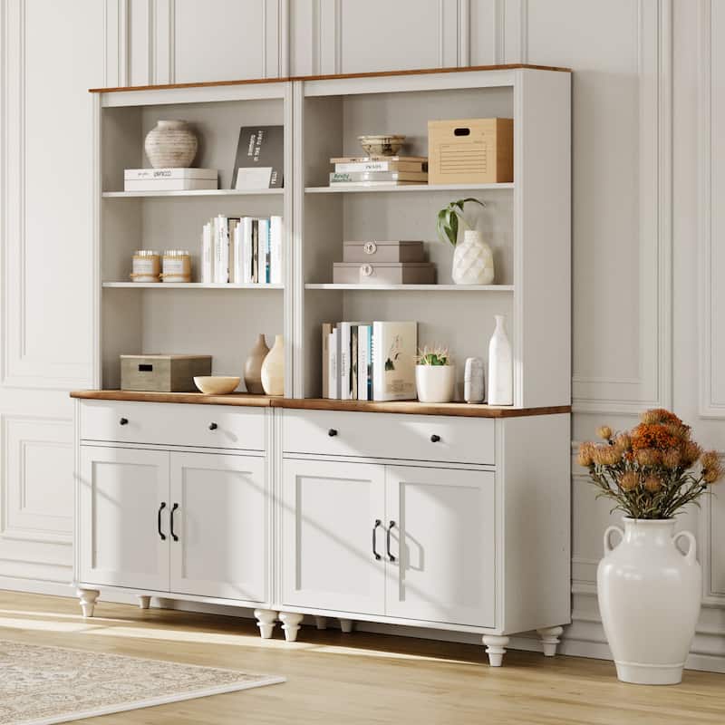 White Bookcase with Doors, Large Wood Farmhouse Book Case Shelf