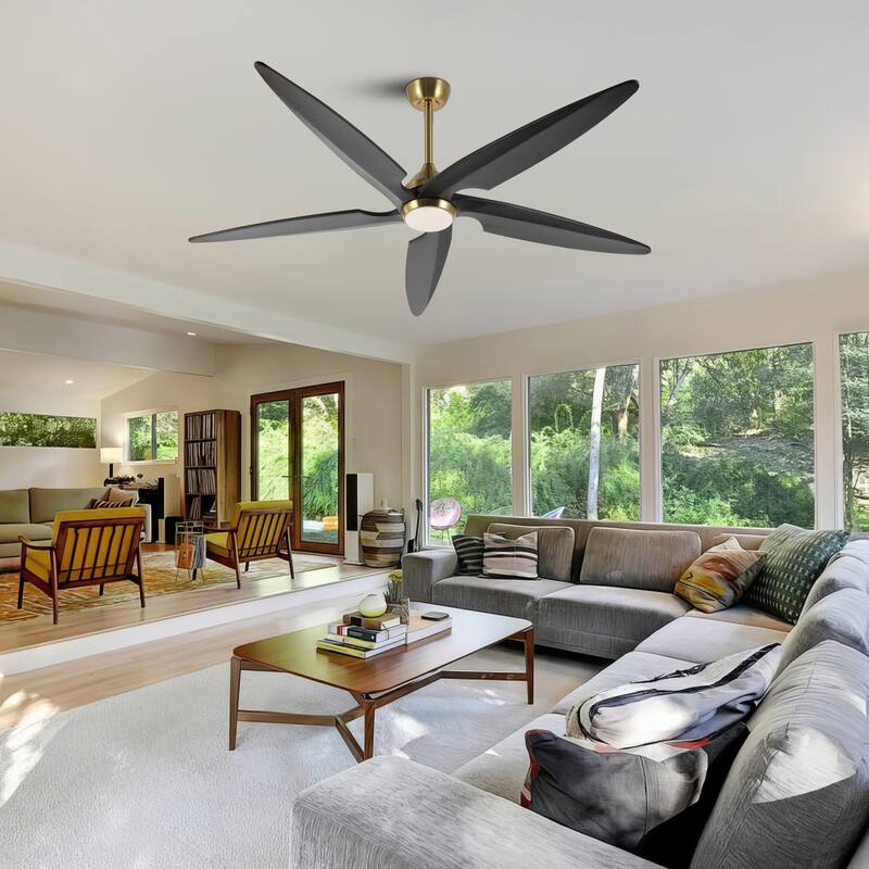 GetLedel 64" Solid Wood 5-Blade Dimmable LED Ceiling Fan with Remote and Light