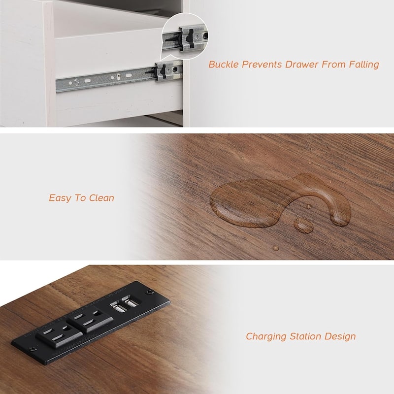 24.3-inch Tall Farmhouse Nightstand Set of 2 with Charging Station