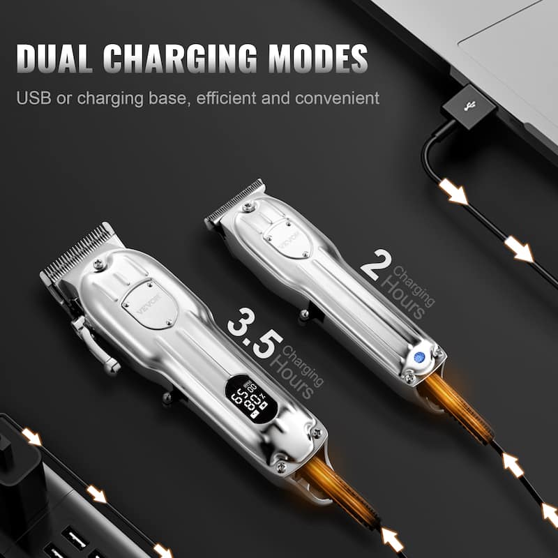 Professional Hair Clipper for Men, Cordless Barber Clippers and Trimmers Set, LCD Display Beard Trimmer with 14 Guide Combs