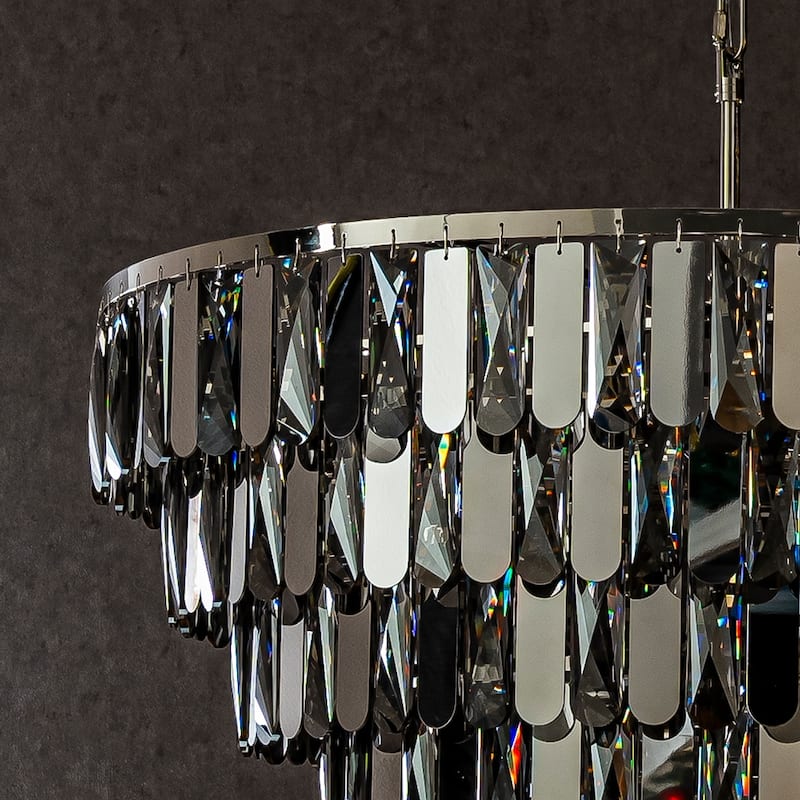 CraftHome Dimmable Modern Smoked Crystal Chandelier Contemporary Round Polished Nickel Pendant Light Fixture