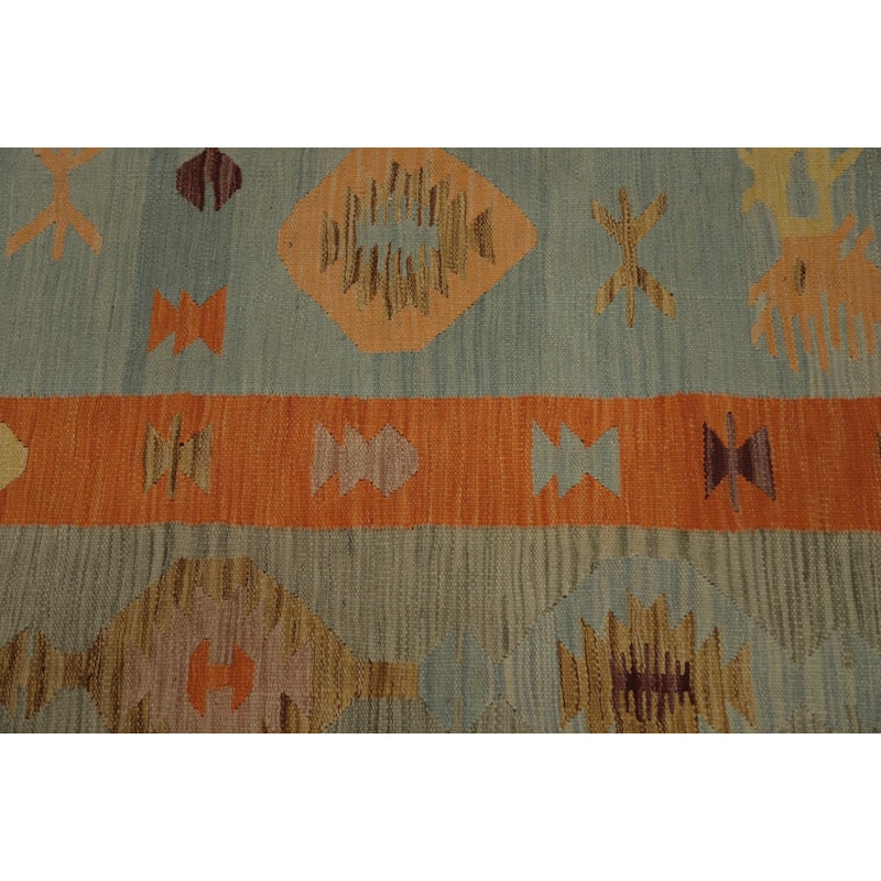 Hand Woven Oriental 100% Wool Carpet Southwestern Tribal Navy Blue & Blues Kilim Area Rug - 13' 0'' X 9' 9''