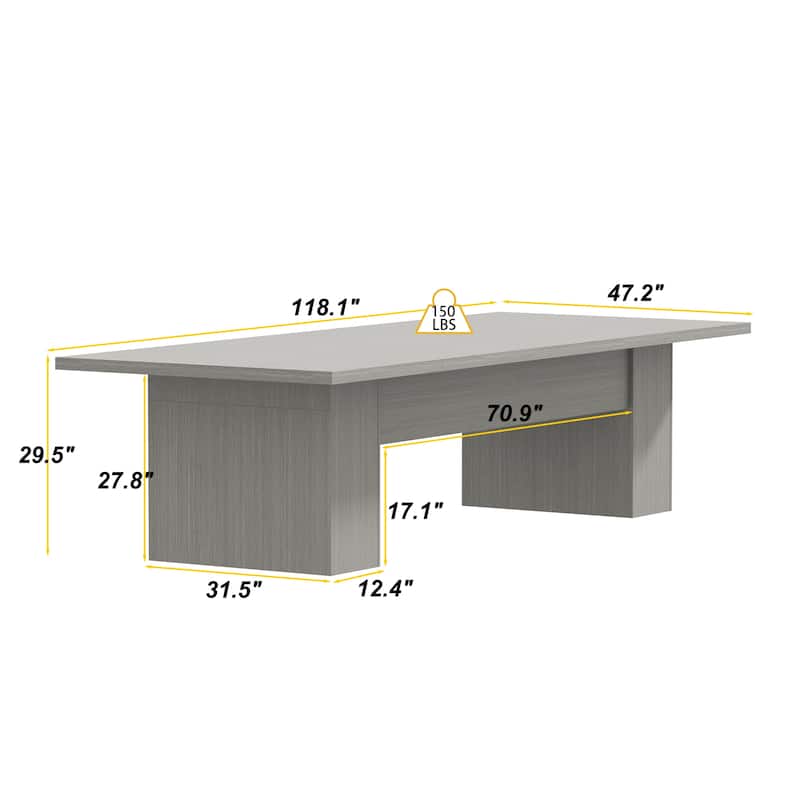 Extra Long Wood Rectangular Dining Table Meeting Table,Oak & White - 126"L