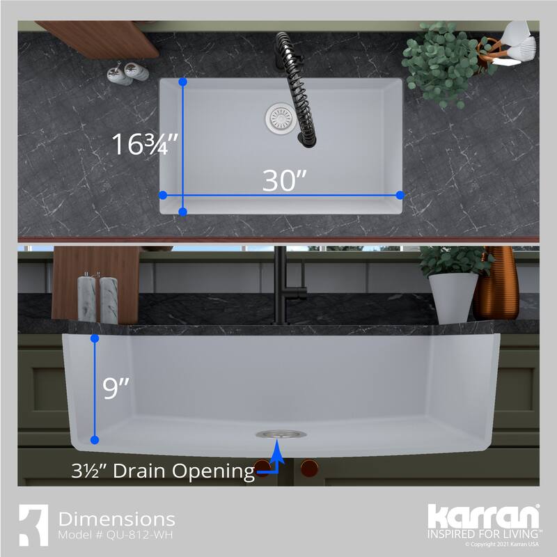 Karran Undermount 32.5 in. Large Single Bowl Quartz Kitchen Sink Kit