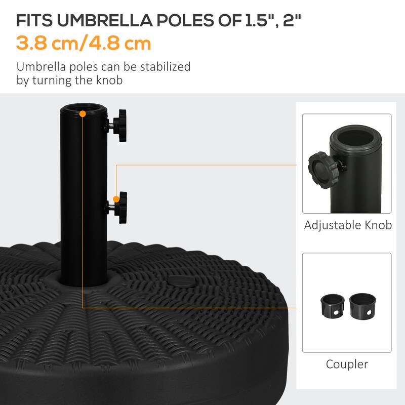 Outsunny 64 lbs. Fillable Umbrella Base with Steel Umbrella Holder, Round Umbrella Stand for 1.5" or 2" Umbrella Poles