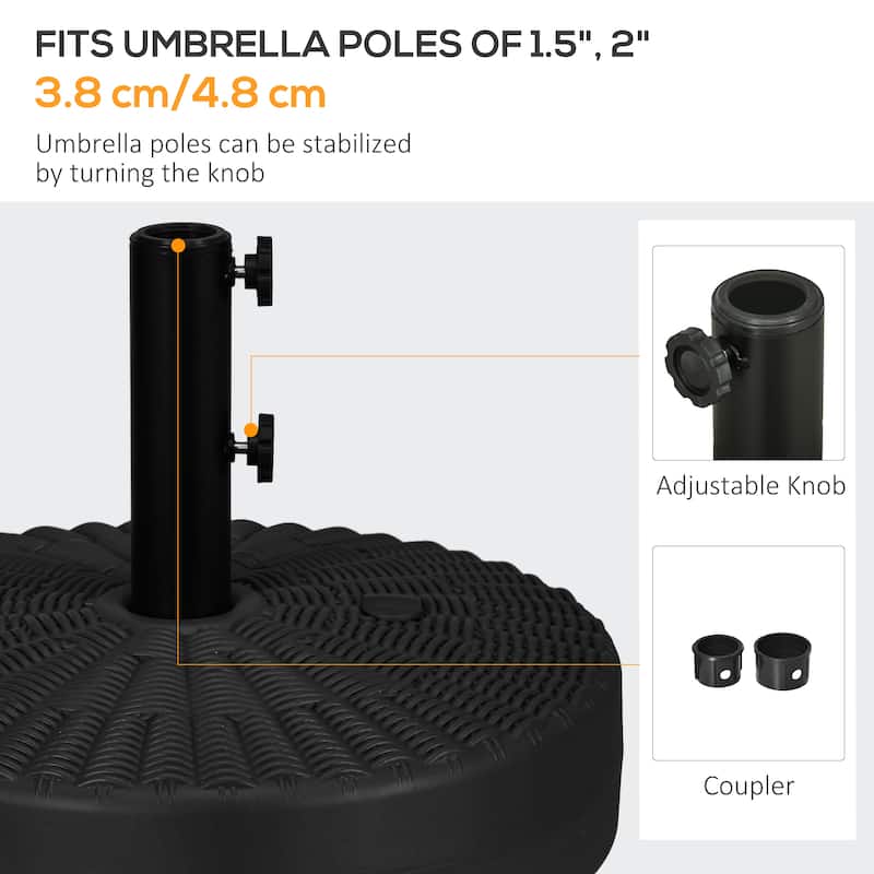 Heavy Duty Rattan-Pattern Umbrella Base Fillable with Sand or Water Fits Outdoor Patio Parasol Stand - 20" Dia x 14.25" H