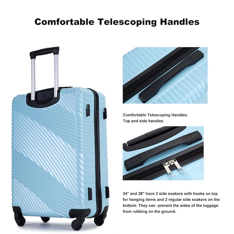 3 Piece Luggage Sets PC+ABS Lightweight Suitcase with Two Hooks, Spinner Wheels, (20/24/28)