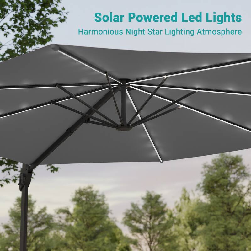 BONOSUKI Solar-powered 10FT Cantilever Patio Umbrella, Ultimate Outdoor Comfort with 360° Rotation and Canopy Angle Adjustment