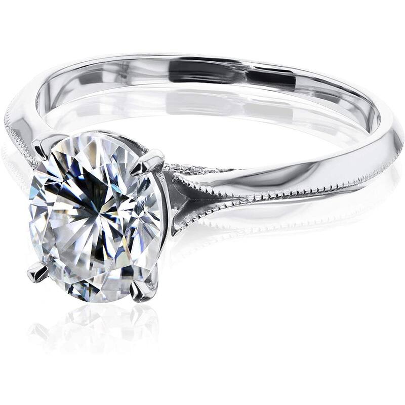 Annello by Kobelli 14K Gold 2ct Oval Forever One Moissanite Cathedral Engagement Ring (DEF/VS, GH/I)