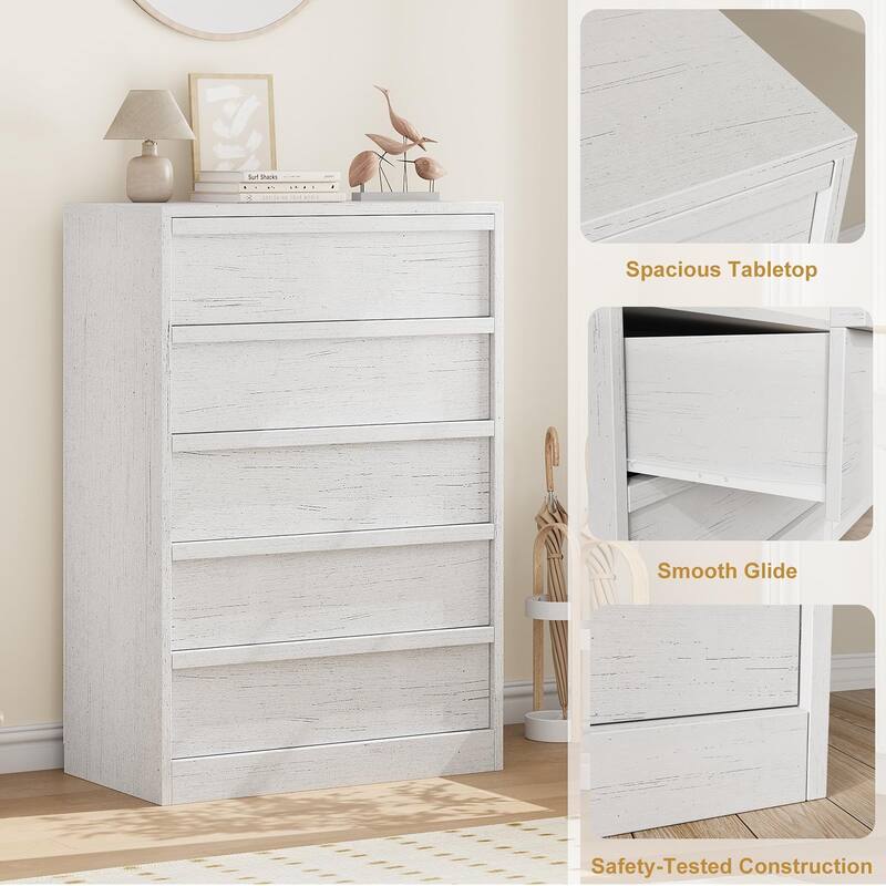 5 Drawer Dresser for Bedroom, Freestanding Wooden Chest Storage