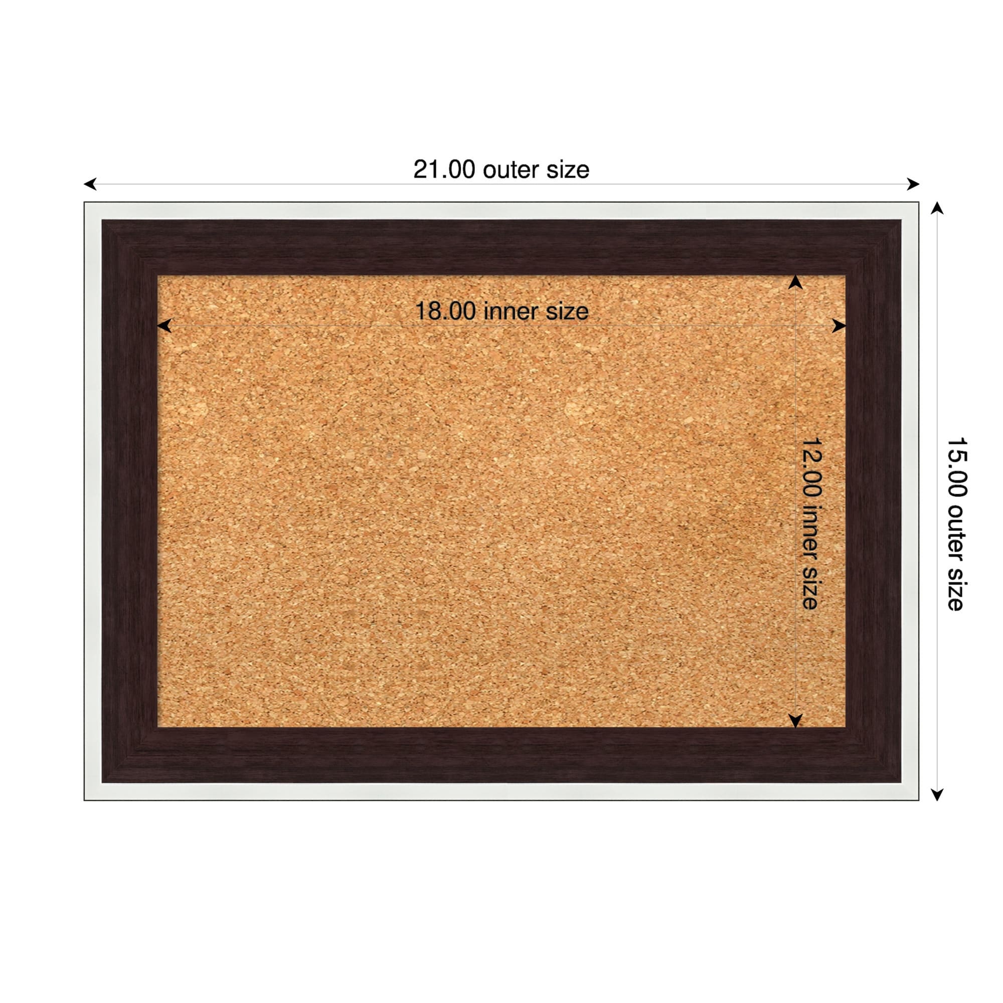 Maya Espresso Silver Framed Cork Board - Bulletin Board, Organization Board, Pin Board