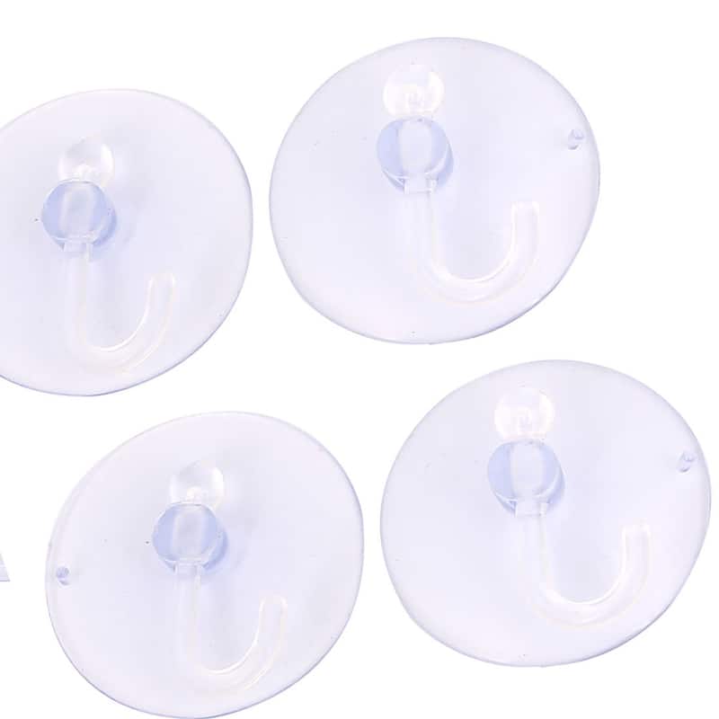 4pcs Home Bathroom Kitchen Window Glass Wall Suction Cup Hook Hanger - Clear Blue - 2" x 0.6"(D*H)