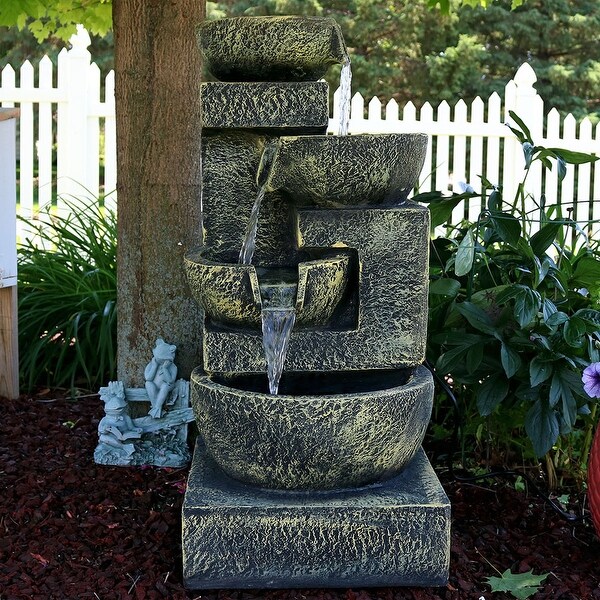 Sunnydaze Ancient Cascading Bowls Outdoor Water Fountain 33 Inches Tall