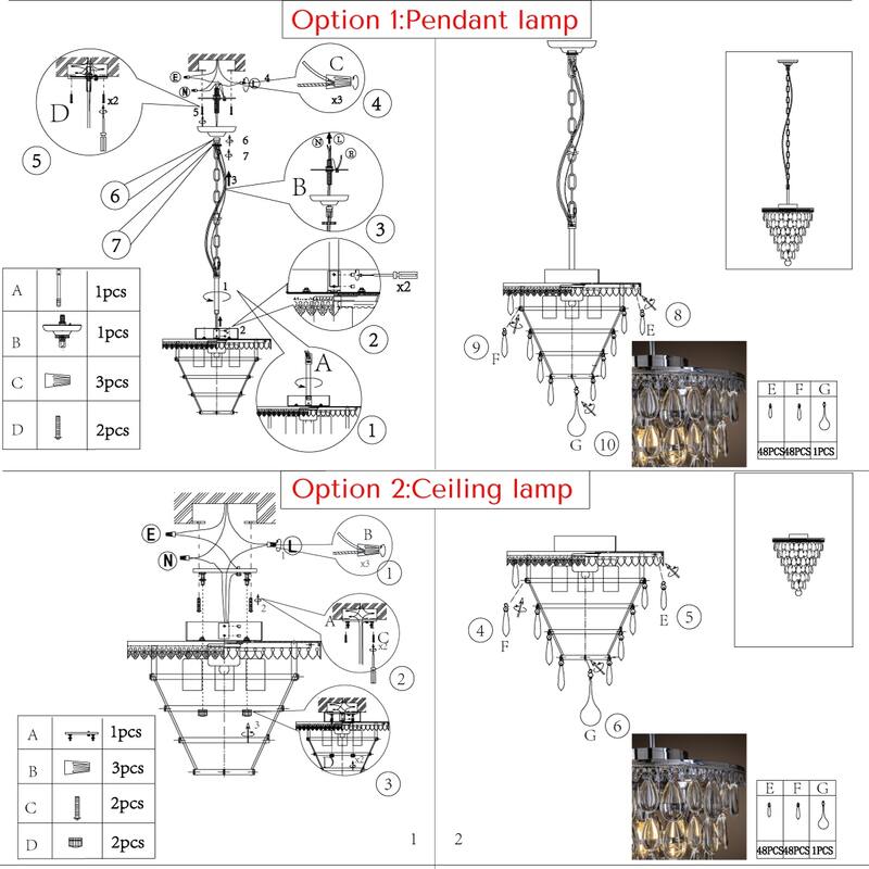 Interior 3-Lights Teardrop Glass Flush Mount Ceiling light 12" Tiered Glam Chandelier