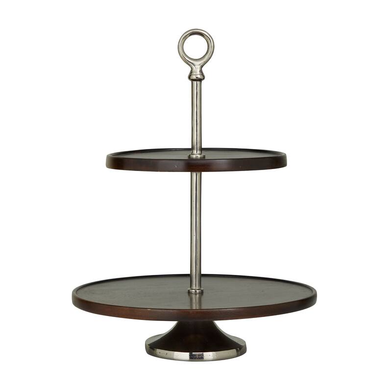 Dark Brown Mango Wood Tiered Server with Aluminum Bases or Gold Stand - 2 Tier or 3 Tier