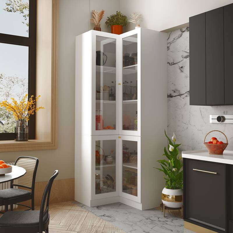 Corner Display Panrty Curio Cabinet with Acrylic Doors White Bookcase - 31.5"X78.7"