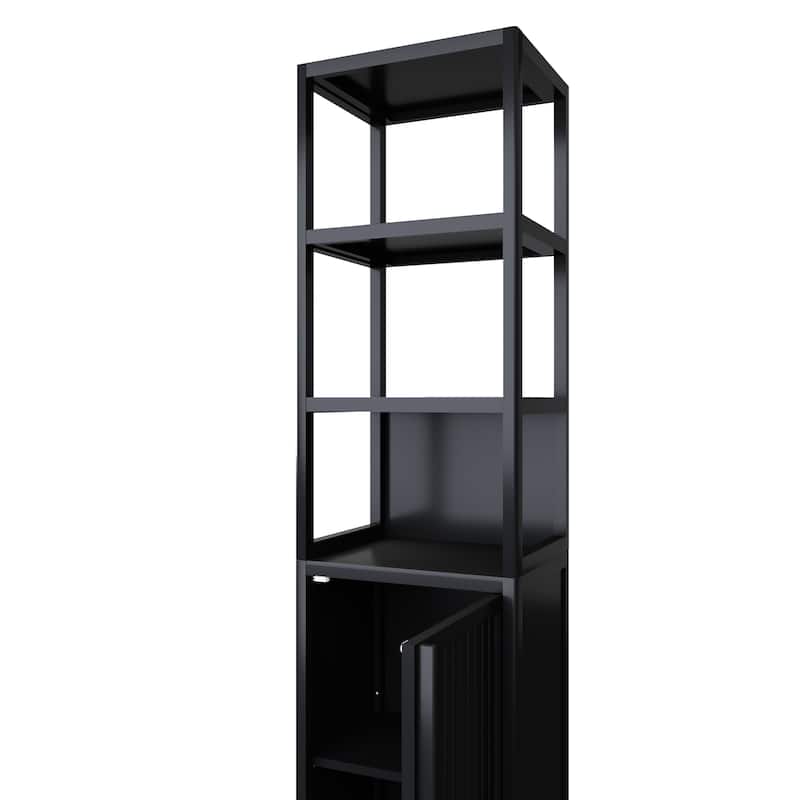 BLACK Storage Tall Slim Cabinet with Shutter Door and 3 Tier Shelves, Freestanding Linen Tower Cabinet for Living Room,