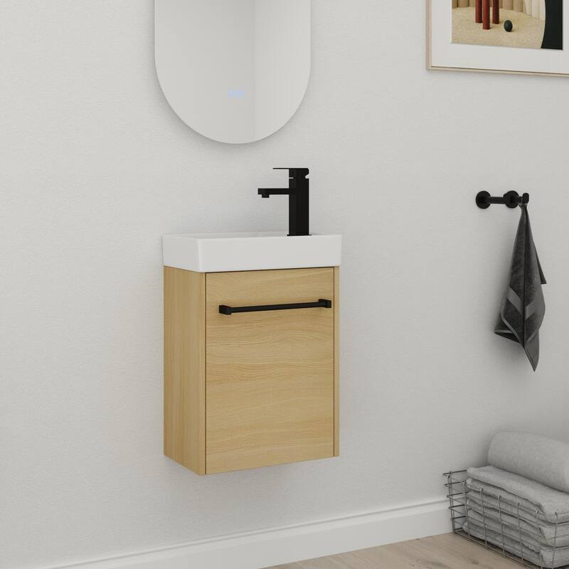 Bathroom Vanity With Sink In 16/18 Inch, Floating Bathroom Vanity With Soft Close Door
