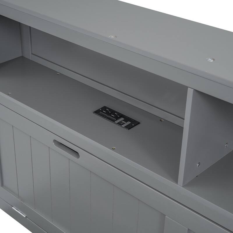 Full Size Wood Platform Bed with LED Headboard Charging Station 2 Drawers Hydraulic Storage