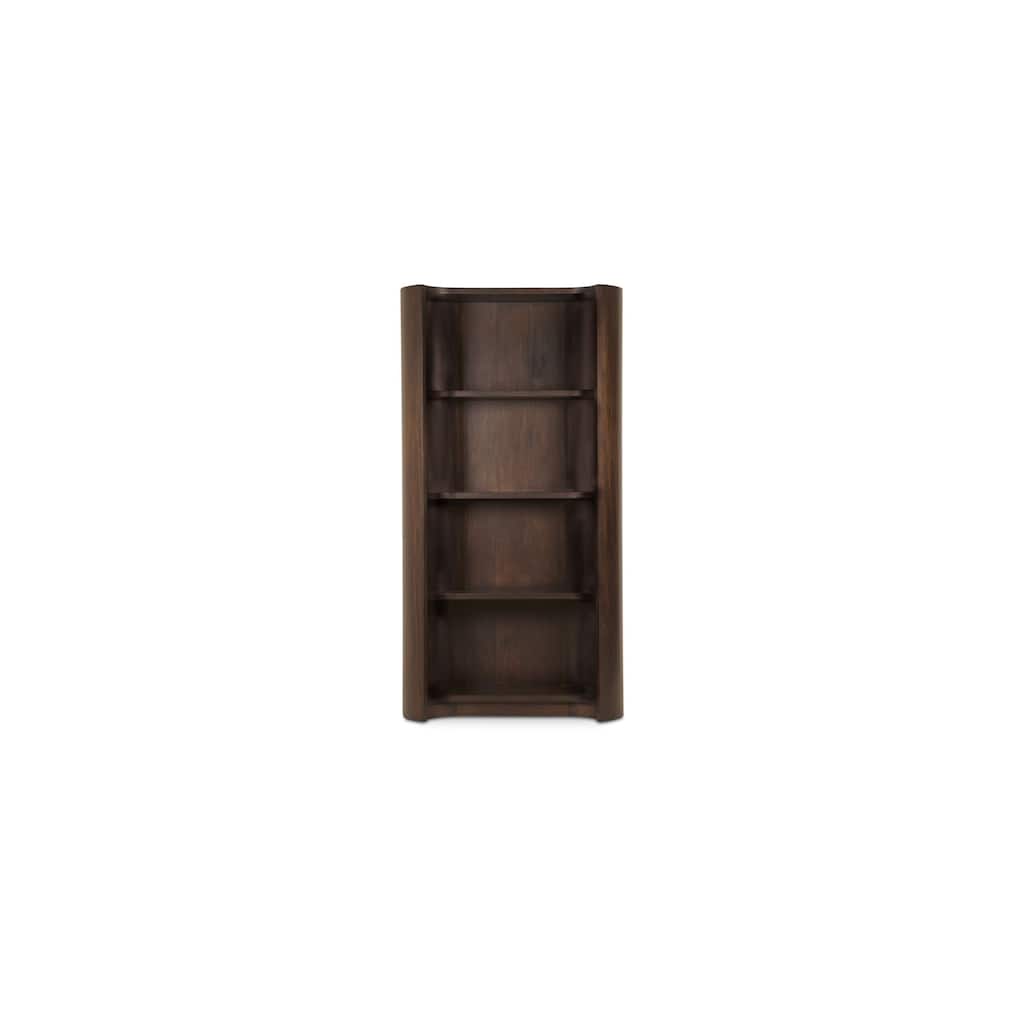 Valeo Bookcase, Curved Mahogany Shelving, Warm Mahogany Finish, Four-Shelf, Brown