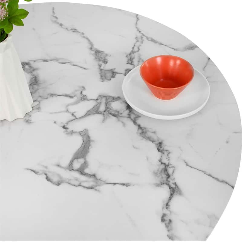 Round White Faux Marble Topped Round Pedestal Dining Table - 40"x40"x30"
