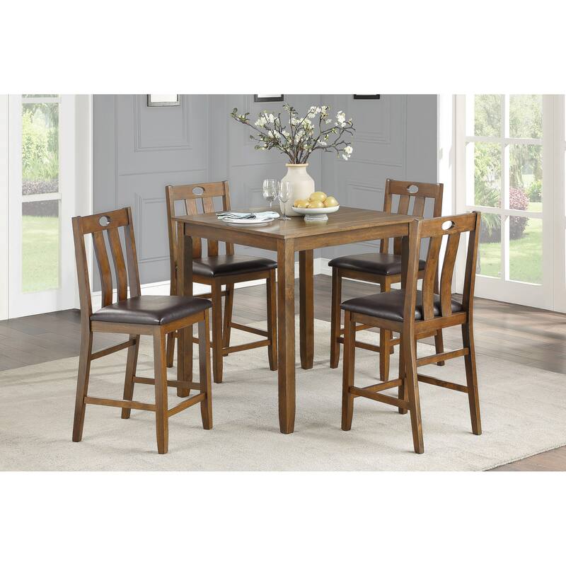 5 Piece Counter Height Dining Table Set, Wooden Kitchen Dining Room Furniture Set with Square Table and 4 Chairs - Brown