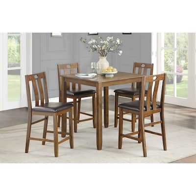 5 Piece Counter Height Dining Table Set, Wooden Kitchen Dining Room Furniture Set with Square Table and 4 Chairs