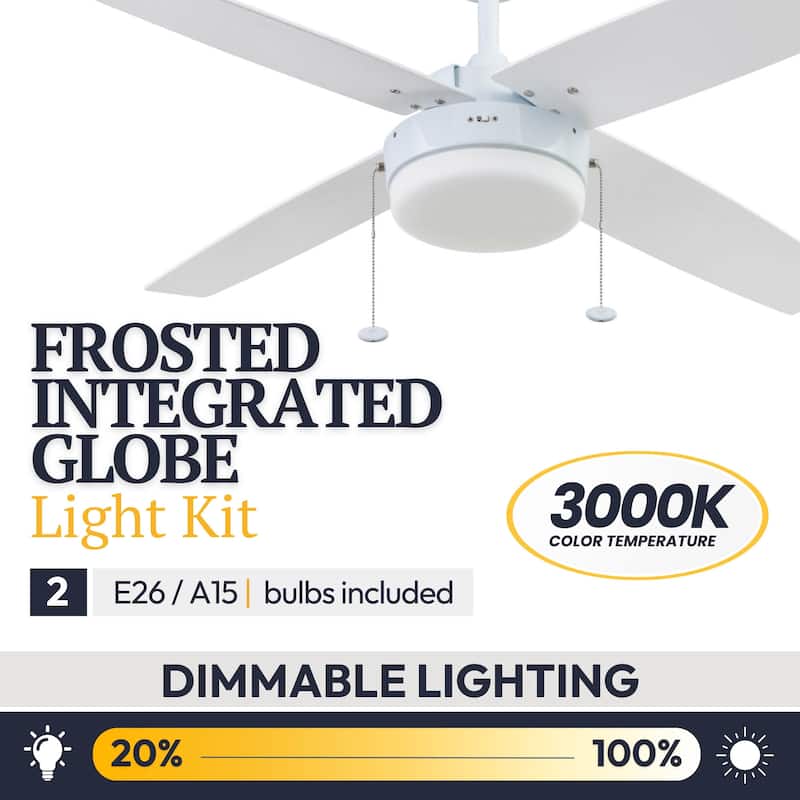 52" Prominence Home Memphis Bright White Contemporary Indoor LED Ceiling Fan with Light, Pull Chain